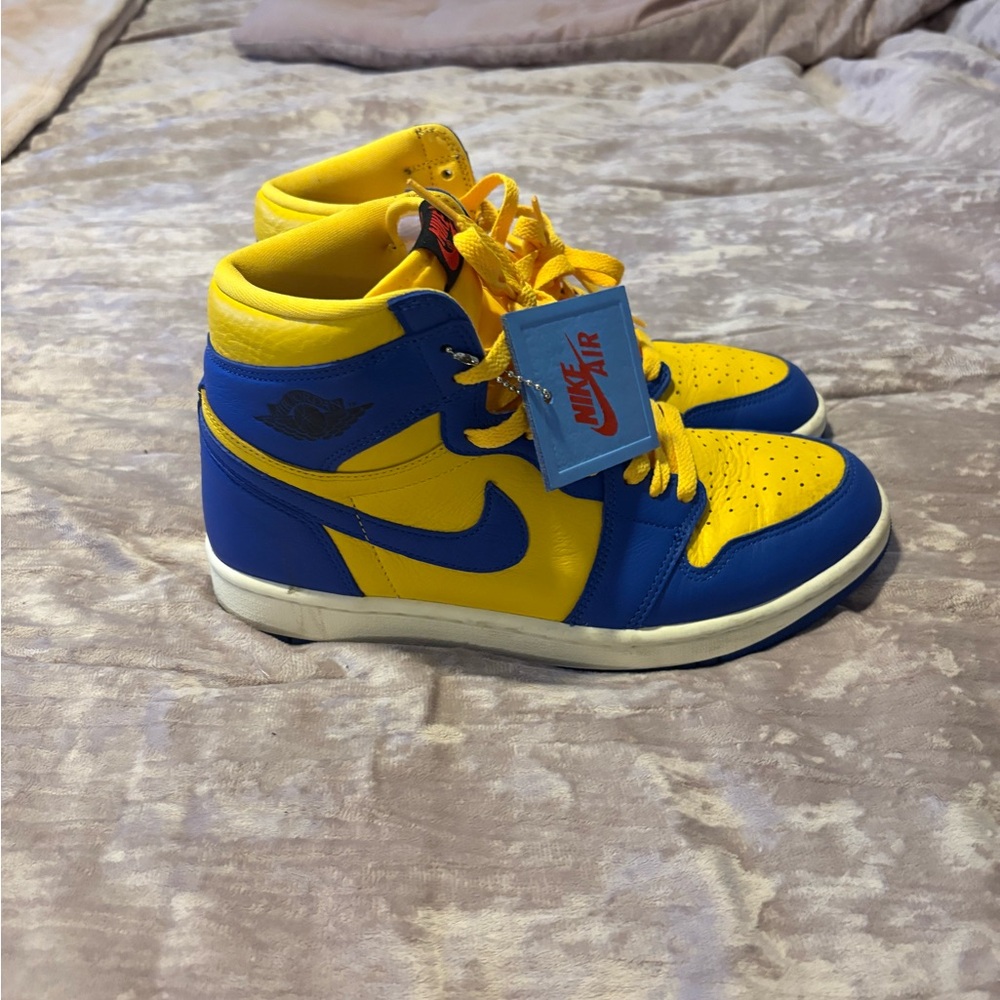Nike Women Jordan 1 Retro High Sneakers in Blue and Yellow